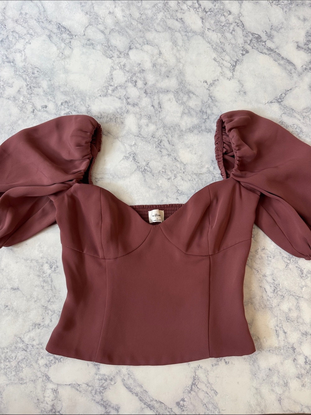 ARITZIA Wilfred Puff Sleeve Sweetheart Bodice Crop Top Shirt Mauve Dusty Rose S